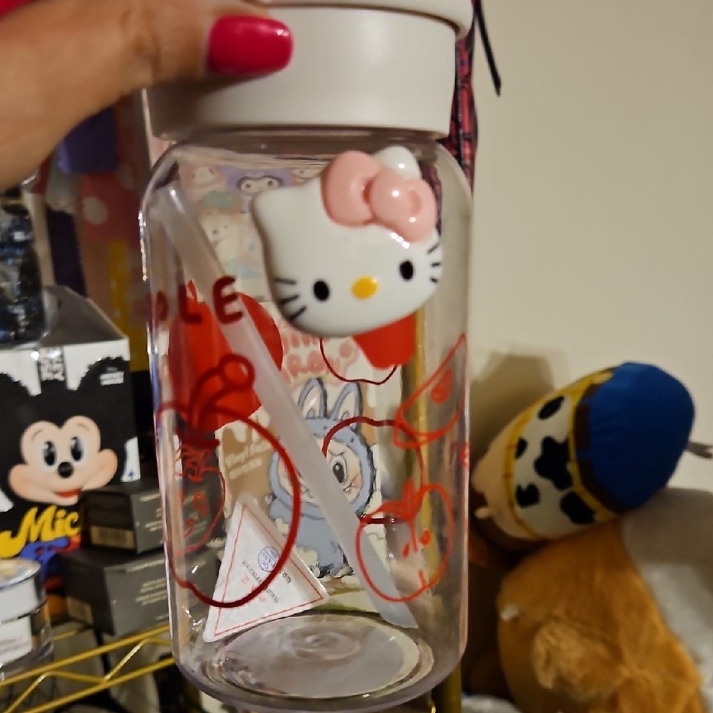 Hello Kitty Glass Water Bottle with Straw - Picture 1 of 2
